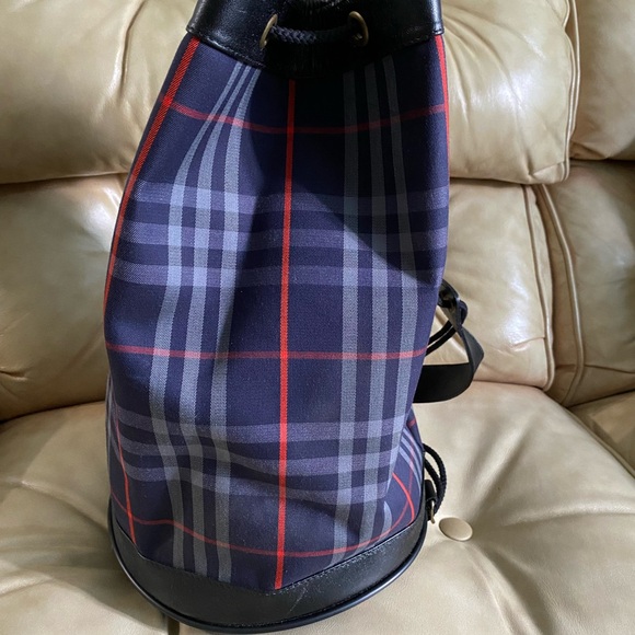 Vintage Burberry Bag COA Nova Check Drawstring Bucket Backpack Navy - Picture 7 of 15